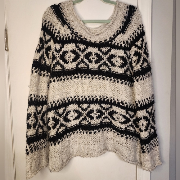 Free people oversized chunky knit print sweater size large - Picture 4 of 9